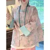 Vêtements ethniques Chinois traditionnel Tang costume haut pour les femmes rose à manches longues imprimé floral bouton modifié Hanfu vêtements vintage