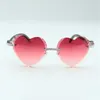 Direct sales new heart shaped cutting lens diamonds sunglasses 8300687 natural black buffalo horn temples size 58-18-140 mm