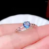 Cluster Rings Heart Style Chic Blue Topaz Gemstone Ring for Women Real 925 Silver Certified Natural Gem Design Födelsedagspresent