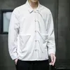 Mäns avslappnade skjortor 2023 Ny flerfickig flanellskjorta manlig tonåring långärmad lös casual toppjacka kinesisk stil tang kostym 4xl 5xl