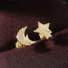 Studörhängen Huitan Moon Star Asymmetric Gold Color Women Ly-design Style Simple Stylish Fancy Gift Fashion Jewelry