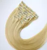 120g 10pcs1set clip dans les extensions de cheveux Double Drown 613Bleach Blonde 20 22 pouces extensions de cheveux humains brésiliens droits 3211801