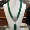 Chains Style 2rows Green Jade Tassel Necklace Micro Inlay Zircon Accessories Clasp Fashion Jewelry