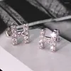 Boucles d'oreilles à tige en argent sterling 925, petite lettre fraîche et ludique, modèle féminin simple clouté avec cristal de zircon, cadeau de fête pour dames