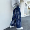 Koreansk mode lösa bredben jeans män hip hop byxor harem raka byxor last denim jeans street baggy casual byxor 240103