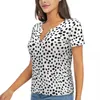 Women's T Shirts Dalmatian Dog Print T-Shirt Black Spotted Y2K Funny Sexy Deep V Neck Short Sleeve DIY Tops 2024 Woman Casual Top Tees