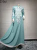 Abbigliamento etnico Zigui Robe Marocaine Femme Ricamo floreale argentato Abito a maniche lunghe verde chiaro Elegante Abaya Ramadan