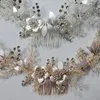 SLBRIDAL Handmade Wired Rhinestones Crystals Flower Leaf Long Wedding Hair Comb Bridal Headband Hair accessories Women Jewelry 240103