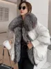 Oversized Winter Warm Real Fox Fur Collar Black Down Coat Women Puffer Outerwear Jackets Autumn Winter 240102