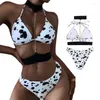 Mulheres de banho sexy listra de vaca micro bikini haltter branco push up conjunto maiô biquini feminino maiô maillot de bain