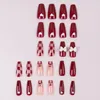 Faux Ongles Bowknot Presse Sur Long Faux Vin Rouge Damier Nail Art Colle Pour Femmes Et Filles Cadeau