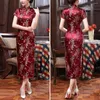 Abbigliamento etnico Qipao Elegante abito cheongsam con ricamo floreale in stile nazionale cinese con colletto rialzato con spacco laterale alto e vestibilità slim per l'estate