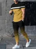 패션 남자 트랙 슈트 티셔츠 2 조각 세트 짧은 슬리브 스포츠웨어 정장 남성 의류 바지 캐주얼 O- 넥 탑 팬츠 스트리트웨어 240102