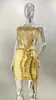 Casual Kleider Gold Farbe Frauen Sexy Trägerlosen Shinning Kristall 2 Stück Bodycon Mini Kleid Nachtclub Party Leistung Kostüm Geburtstag