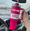 Stock américain avec logo Cosmo Pink Flamingo Tumbler Agent de trempe H2.0 Réplique 40oz Couvercle de poignée de tasse en acier inoxydable et paille 1: 1 même bouteille d'eau de tasse de voiture u0106