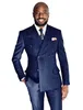 Clássico azul marinho listrado terno masculino duplo breasted diário negócios blazer calças fino ajuste noivo smoking 2 peça conjunto terno masculino 240103