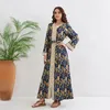 Roupas étnicas Marroquino Caftan Vestido Abaya para Mulheres Muçulmanas Robe Solto Encaixe V-Pescoço Dubai Turquia Longo