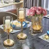 Luxo clássico metal castiçais vintage dourado castiçal decoração para casa candelabros de casamento suporte de cristal 240103