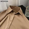 BBTEEVER Chic Frauen Satin Shirts Langarm Solide Drehen Unten Kragen Elegante Büro Damen Arbeitskleidung Blusen Weibliche 240117