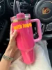 US STOCK 40oz Quencher Tumblers Rose Cosmo Parada Flamingo Tasses en acier inoxydable pour la Saint-Valentin avec poignée en silicone Couvercle et paille Tasses de voiture de 2e génération 0103