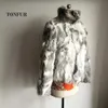 Shorts 2023 Nya kvinnor Real Rabbit Päls Mandarin Collar Coat Naturlig ren äkta hel hudpälsjacka full pelt päls Anpassa WSR61