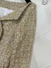 Robes décontractées Celebrity Vintage Golden Lurex de l'épaule Slim Tweed Mini Femmes Robe à manches longues à double boutonnage