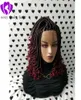 Fashion pleciony perukę Afroamerykanin Ombre Red Red Braided Lace Koronorologiczne przednie syntetyczne krótkie peruki z kręconymi końcówkami dla 3618023