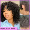 High Quality Brazilian Peruvian Indian 10 Inch Natural Black Color 100% Raw Virgin Remy Human Hair Water Wave Regular Wig With Bang