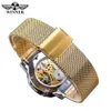 Gewinner Goldene Uhren Männer Skeleton Mechanische Uhr Kristall Mesh Schlanke Edelstahl Band Top Marke Luxus Hand Wind Armbanduhr 240102