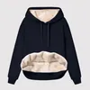 Plus size sweatshirts para mulheres grosso velo moletom com capuz forrado inverno veludo v pescoço manga longa roupa interior 240102