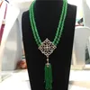 Chains Style 2rows Green Jade Tassel Necklace Micro Inlay Zircon Accessories Clasp Fashion Jewelry