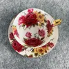 Bone China Tea Cup Set of 6 Beautiful Flower Rose Pattern High Foot Ceramics Mug Birthday Commemoration Day Gift 240102