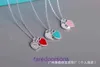 Family T Double Ring Tifannissm Necklace Enamel Heart High Version Love Blue Pink Red shaped Collar Chain Simple and Luxury Pendant Have Original Box