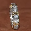 Винтажные ювелирные изделия, стерлинговое кольцо Sier Eternity Diamonique с имитацией бриллианта, белое золото, обручальное кольцо с крестом