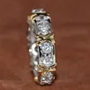 Anello con croce per fede nuziale riempito in oro bianco con diamante simulato Eternity Diamonique in argento sterling 925 con gioielli vintage