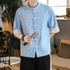 メンズカジュアルシャツ伝統的な中国スタイルのシャツタンスーツハンフジャケットカンチパオコートカジュアルブラウストップオリエンタル服トップ