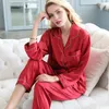 Suo Chao S-8xl Plus Size Womens Silk Satin Pyjamas Set for Womens Sleep Two Piece Set Solid Color Loose Sleepwear 240102