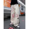 Women's Pants Y2k Japan Style Loose Ankle-Length Wide Leg Pink Graffiti Print Anime Harajuku Trousers Women High Waist Hip Hop Jeans