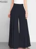 Dresses Women Elegant High Waist Wide Leg Pants ZANZEA 2023 Spring Vintage Flare Trousers Casual Solid Zipper Pantalon Female Palazzo