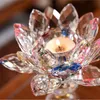 7 colors Crystal Glass Lotus Flower Metal Candle Holders Feng Shui Home Decor Big Tealight Stand Holder Candlestick 240103