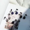 Dangle Earrings Full Little Black Crystal Bowknot Stud Blue Grey & Fancy Color Ball Pendant Silver Plated Women Drop