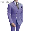 Fanlifujia Store 2023 Casual Sky Blue Men Suits Double Brupt Lapel Gold Button Goom Wedding Tuxedos Costume Homme 240103