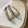 Full Crystal High-heeled Shoes Sheepskin Pointed Pumps Shallow Mouth Crystal Shoe Women Flat And High Heels Shoes Classics Metal Buckle Wedding Shoes Top Quality