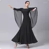 Stage Wear Doubl Ballroom Dance Large Swing Dress Summer Female Black Skirt Flowing Shawl Waltz