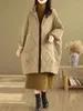 Женские тренчи 2024, зимнее длинное пуховое хлопковое пальто средней длины, корейское издание, свободная теплая стеганая куртка с капюшоном для женщин, повседневная