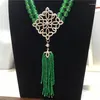 Chains Style 2rows Green Jade Tassel Necklace Micro Inlay Zircon Accessories Clasp Fashion Jewelry