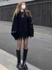Harajuku noir pulls femmes Style gothique Punk tricoté pulls automne hiver à manches longues O cou pulls coréen hauts à la mode 240103