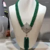 Chains Style 2rows Green Jade Tassel Necklace Micro Inlay Zircon Accessories Clasp Fashion Jewelry