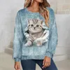 Sweat-shirt en coton pour femmes pull à manches longues femme chat graphique impression 3D t-shirt mode de rue vêtements surdimensionnés t-shirts 240102