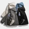 Män vinter fleece jacka lamm ull huva kappa mens tjock varm löst japansk streetwear casual harajuku zippered 240103